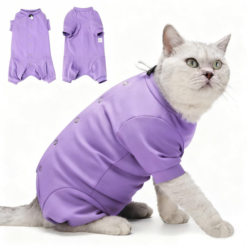 Dotoner Cat Recovery Suit After Surgery Spay Recovery Suit for Female Cats Soft Protective Clothing E-Collar Alternative for Wound Care Post Surgery Apparel(Purple-L) Large Purple