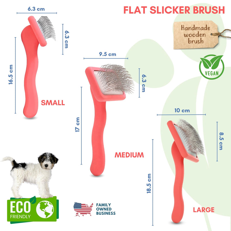 Pet Slicker Brush With Soft Massage Grooming Stainless Steel Pins - For Dematting, Shedding Fur, and Undercoat - Ideal Gift for Professional Pet Groomers - Long Slicker Brush (Coral, Flat Medium) Coral