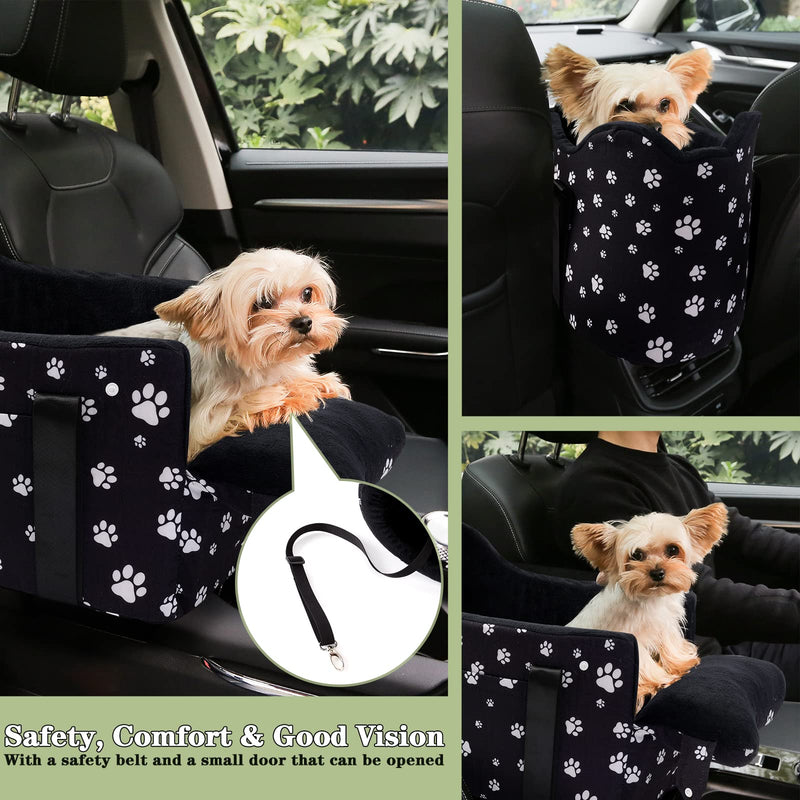 Cullaby Center Console Dog Car Seat Safe Travel for Small Dogs Under 15 lbs Detachable Washable Pet Carrier with Storage Pockets & Safety Leash,Black Black - PawsPlanet Australia