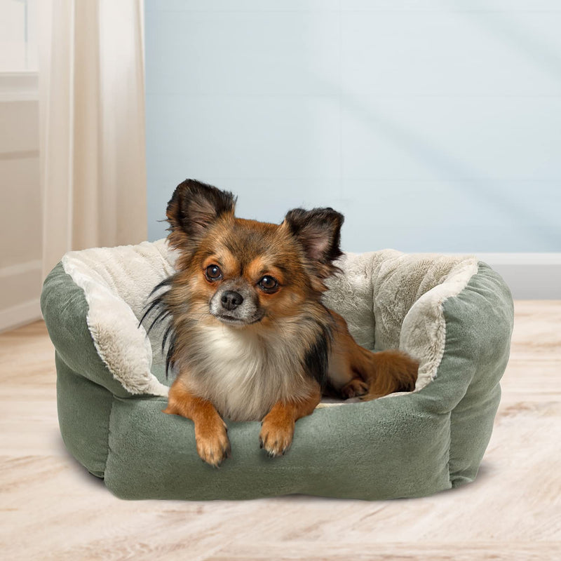 SPOT Sleep Zone Small Pet Bed - High Wall, Reversible Cushion Bed for Indoor Cats & Small Dogs, Durable Faux Suede, Machine Washable for Pets Under 10lbs and 15 inches Long - 18x16in, Sage Green 18x16" - PawsPlanet Australia