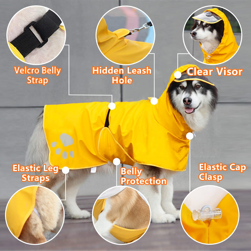 Dog Raincoat Hooded Slicker Poncho - Reflective Lightweight Pet Rain Jacket Coat,Dog Waterproof Raincoat with Adjustable Belly Strap for Small,Medium, Large Dogs Yellow