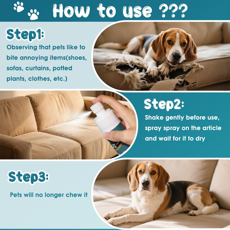 QHZ No Chew Spray for Dogs Bitter Apple Spray to Stop Chewing, Training Deterrent for Puppies & Adult Dogs, Protects Furniture, Shoes, Cords - PawsPlanet Australia
