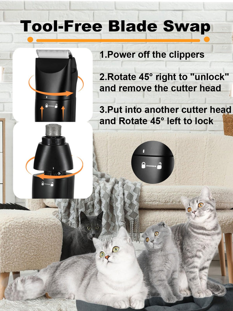 Dog Clippers 4 in 1 Pet Grooming Kit,USB-C Rechargeable Pet Paw Trimmer,2-Speed Cordless Dog Grooming Clipper with Nail Grinder,Cat Trimmer for Small Pets, Dogs, Cats