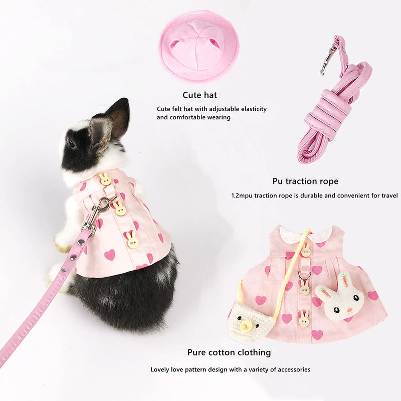 Guinea Pig Clothes,Soft Bunny Ferret Clothes with Pet Rabbit Harness and Leash Mini Hat Bag Cute Brooch for Kitten Small Animal Collars Medium Love