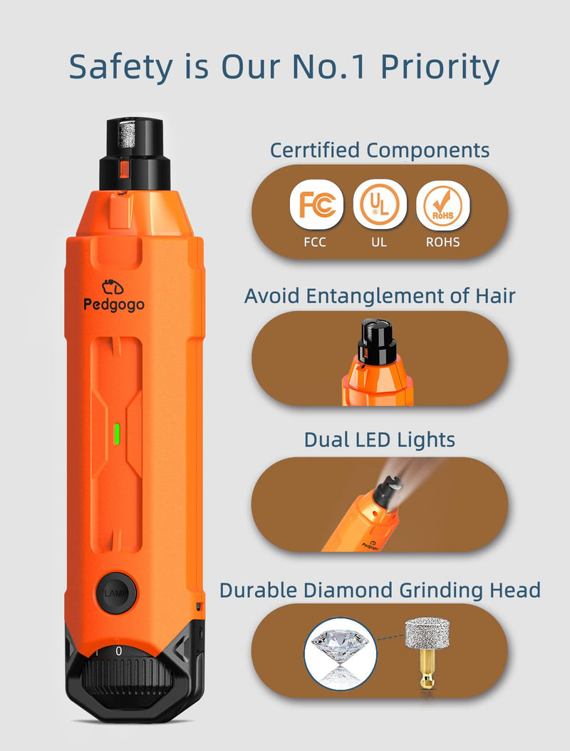 Dog Nail Grinder Super Quiet 45 db 6-Speed Pet Nail Grinder with 2 LED Lights 12000RPM & 3 Grinding Ports Dog Nail Trimmer for Large Medium Small Dogs with Dust Cap & 2 Extra Grinding Head - PawsPlanet Australia