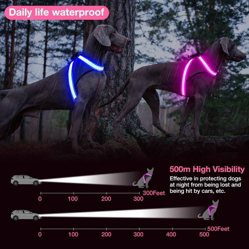 ChalkLit Light Up Dog Harness, No Pull Led Dog Harness Glow-in-The-Dark for Night Walking, USB Rechargeable Lighted Safety Vest for Medium Large Dogs, Adjustable Soft Mesh Fully Illuminated (Pink, M) Pink - PawsPlanet Australia