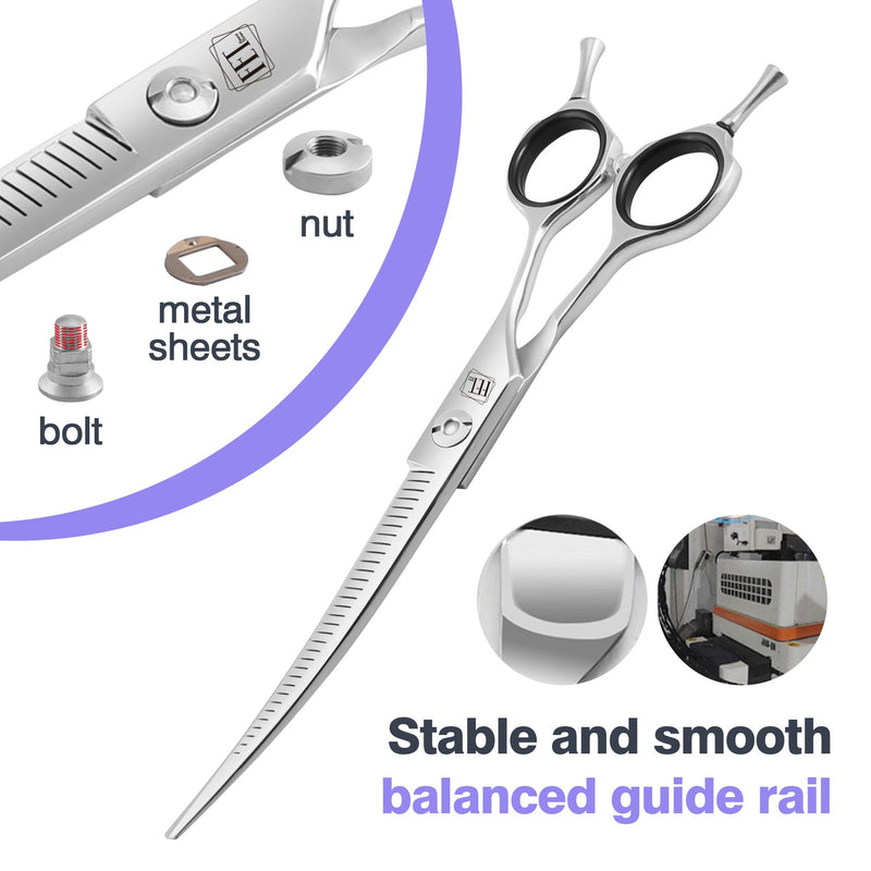 Professional Curved Thinning Scissors for Dog Grooming, 30-Degree Curvature, Japanese 440C for Trimming Dogs Cats and Other Pets face and paws Pointy-tongued Curved Blender - PawsPlanet Australia