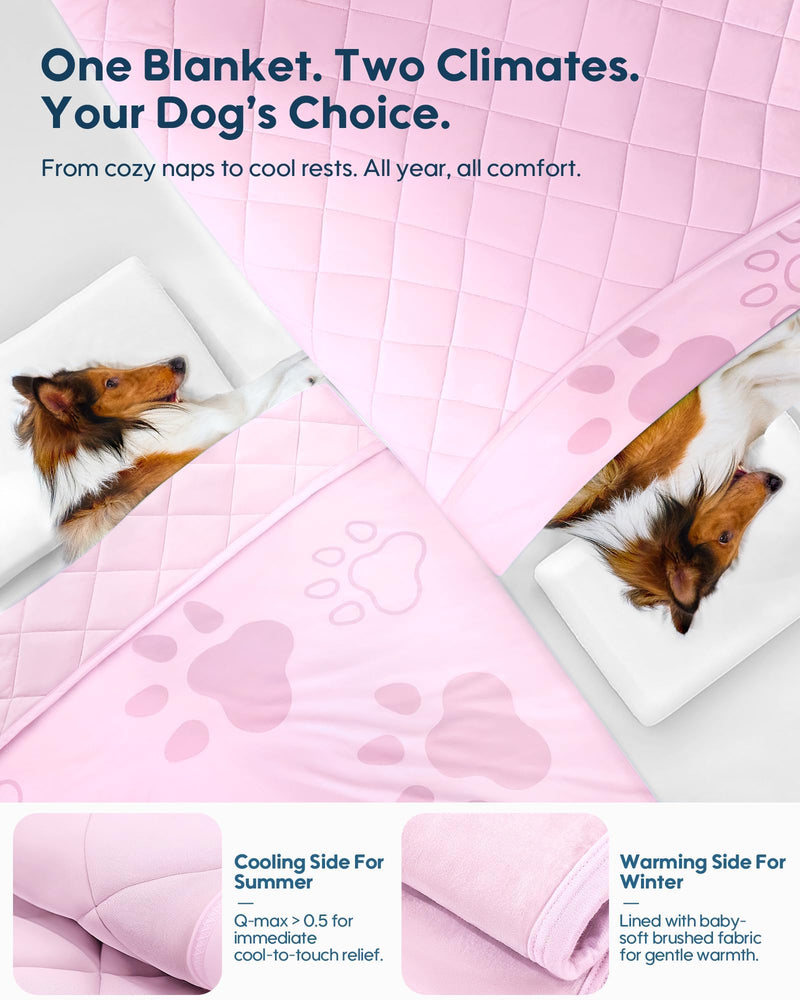 KASBAH Dog Cooling Blanket & Mat, Waterproof Pet Blankets for Couch, Bed and Car Seat, Washable Reversible Dog Blanket Throw (Cool & Warm), Q-MAX >0.5, 40 x 56 Inch Pink 40x56inch - PawsPlanet Australia