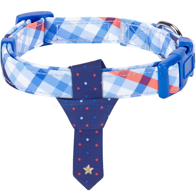 Blueberry Pet 4 Patterns Blue Hue Scottish Plaid Style Adjustable Tie Dog Collar, Medium, Neck 14.5"-20" Polka Dot Tie + Collar - PawsPlanet Australia