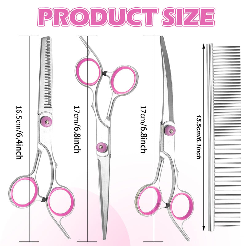 Pet Grooming Scissors Set 4 Pieces,Stainless Steel Dog Grooming Scissors Curved Used for Dog Cat and More Pets - with 6.8in Cutting ScissorsThinning Shear, Curved Scissors, Grooming Comb - PawsPlanet Australia