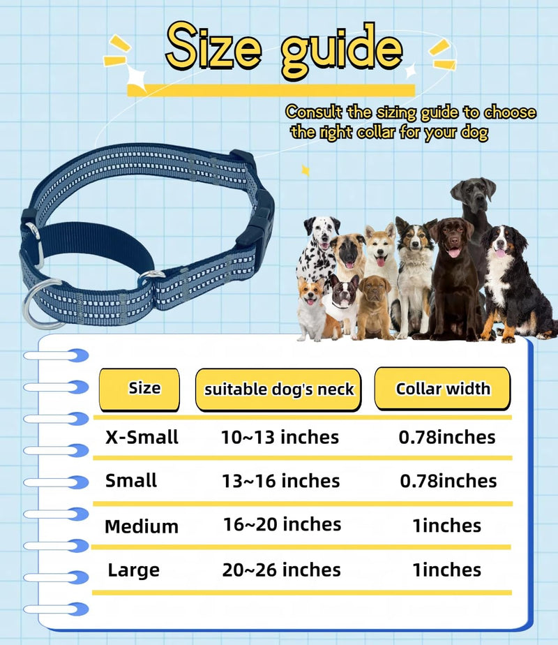 Martingale Dog Collars with Quick Release Buckle, Heavy Duty Nylon Reflective Dog Collar, NO Pull Walking Training Collar for Large, Medium, Small Dogs (Gray, Medium) Gray - PawsPlanet Australia