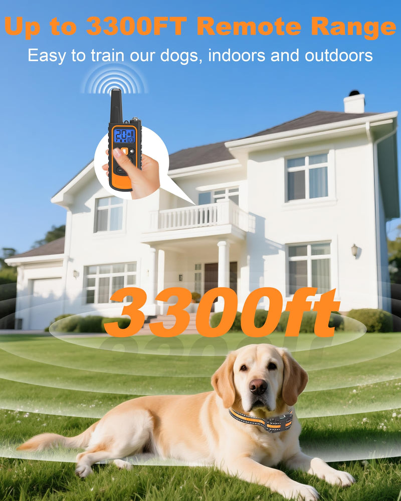 Dog Shock Collar with Remote Control – IP67 Waterproof Dog Training Collar with Beep, Vibration, Shock, Flashlight, Long-Lasting Battery, Safe for Dogs 8–120 lbs Orange - PawsPlanet Australia