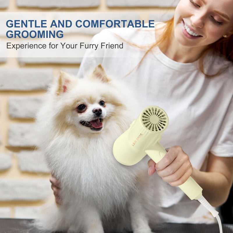 L&W BROS. Quiet Pet Grooming Dryer with Brush, Adjustable Temperature, and Overheating Protection for Small Dogs and Puppies (Light Yellow) - PawsPlanet Australia