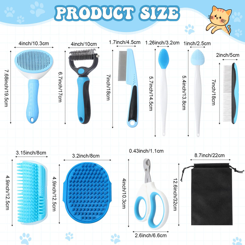 Cats Grooming Kit - 10 Pcs Pet Self Cleaning Kit for Indoor Long Hair Cats Include Brush Bath Brush Needle Comb Toothbrush Nail Clipper Nail Trimmer for Shedding Supplies - PawsPlanet Australia