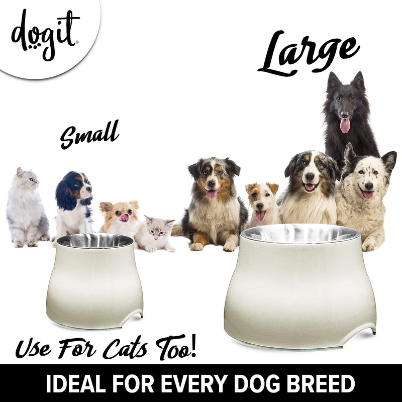 Dogit Elevated Dog Bowl, Stainless Steel Dog Food and Water Bowl for Small Dogs, White, 73745 Off White