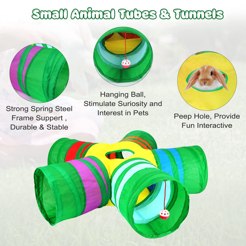 BWOGUE Rabbit Tunnels for Indoor Bunnies, Bunny Tunnels 5 Way Collapsible Small Animal Tunnels and Tubes with Play Ball Bunny Toys for Rabbits Guinea Pigs Kitten Puppy