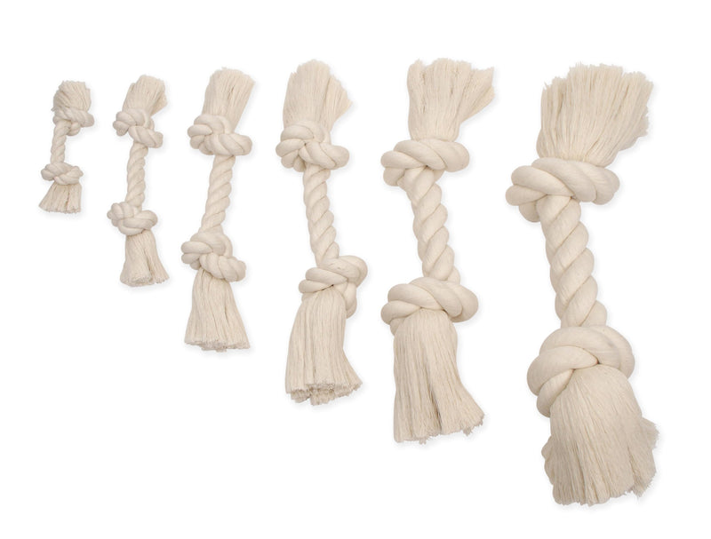 Mammoth Flossy Chews 100 Percent Natural Cotton Rope Dog Toys - Premium White Knot Dog Rope Toy - Interactive Dog Tug Toy - Tug Dog Chewy Toy for Small Dogs - Small 9" Small 9" 2 Knot Rope Bone - PawsPlanet Australia