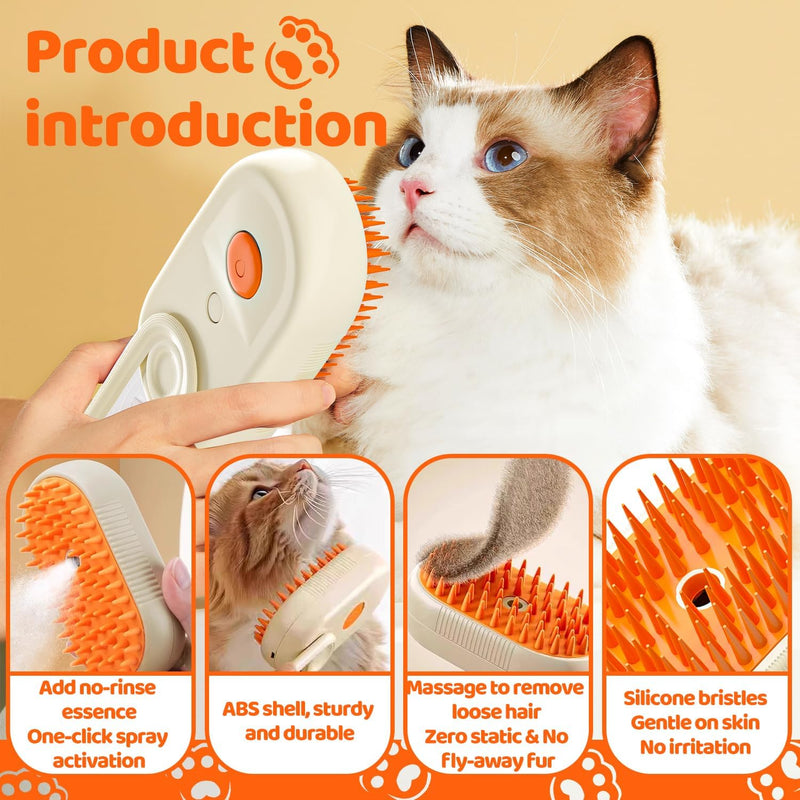 Pet Steam Brush, Shower Bath Brush, Grooming Water Brushes for Long & Short Haired Pets, Cat Steam Brush, Dog Brush for Shedding, Mist Spray Hair Removal Comb (Orange) Orange - PawsPlanet Australia