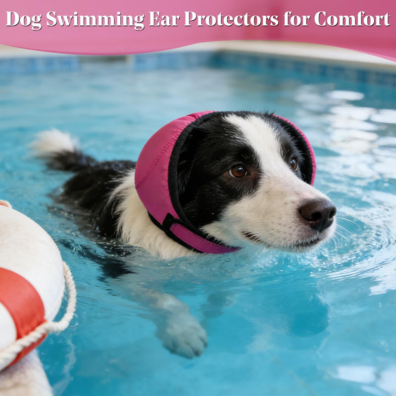 1 Pc Dog Snood Ear Protectors, Comfort Dog Ears Muffs Noise Protection, Waterproof Adjustable Cat Ears Shower Wrap, Pet Snood Ear Covers for Anxiety Relief,Swimming,Grooming (Magenta, 10-15inch)