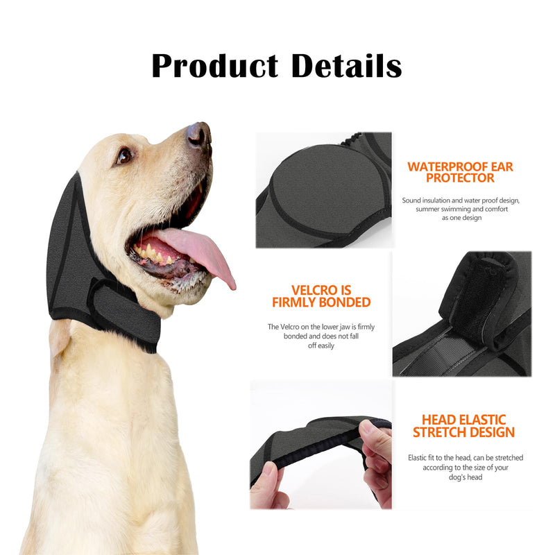 Dog Ear Cover for Bath and Swimming, Dog Ear Muff for Noise Protection, Waterproof Dogs Ear Wrap Shower Swim Cap, Breathable & Adjustable Quiet Ear for Dogs Anxiety Relief Calming Hood (Grey, L) Grey