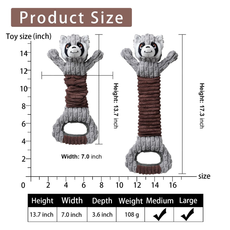 Sedioso Tug of War Dog Toy, Durable Large Breed Dog Toy, Though Stuffed Dog Squeaky Toy with Crinkle Paper for Small, Middle and Big Dogs(Raccoon) Grey Raccoon - PawsPlanet Australia