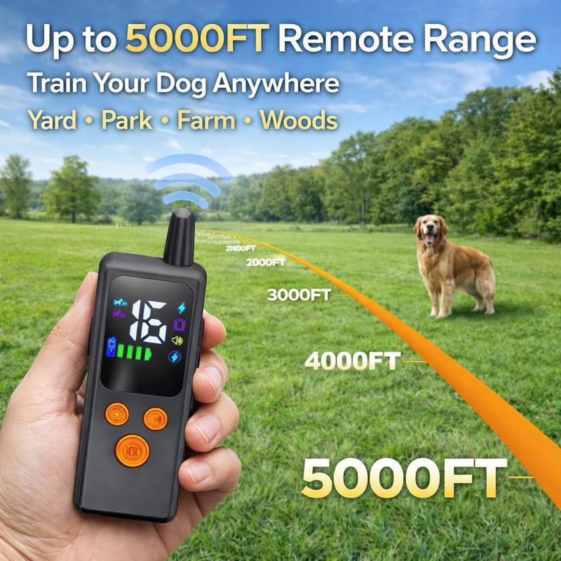 Dog Training Collar with Remote - 5000ft Waterproof Dog Shock Collars 2 Dogs for Large Medium Small Dogs Rechargeable E Collars for Dogs Training with Beep Vibration Humane Shock(1-16) Mode 1 in 2 - PawsPlanet Australia
