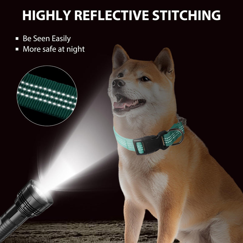 Martingale Dog Collar with Quick Release Buckle Steel Chain No Pull Training Reflective Collar for Medium Large Dogs(Teal, Medium) Teal Medium (Pack of 1) - PawsPlanet Australia