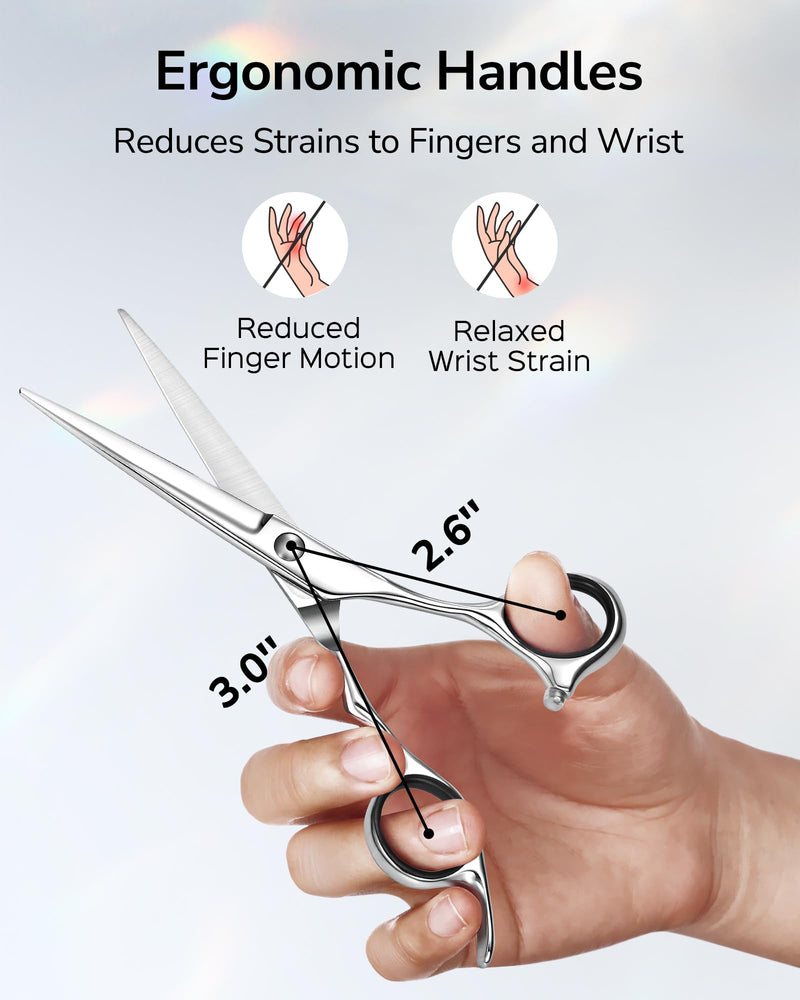 ULG Professional Hair Cutting Scissors 6.5 Inch – Japanese Stainless Steel Barber Shears for Salon & Home Haircut, Ergonomic Offset Handles with Silencer, Hand-Honed Sharp Blades, Silver - PawsPlanet Australia