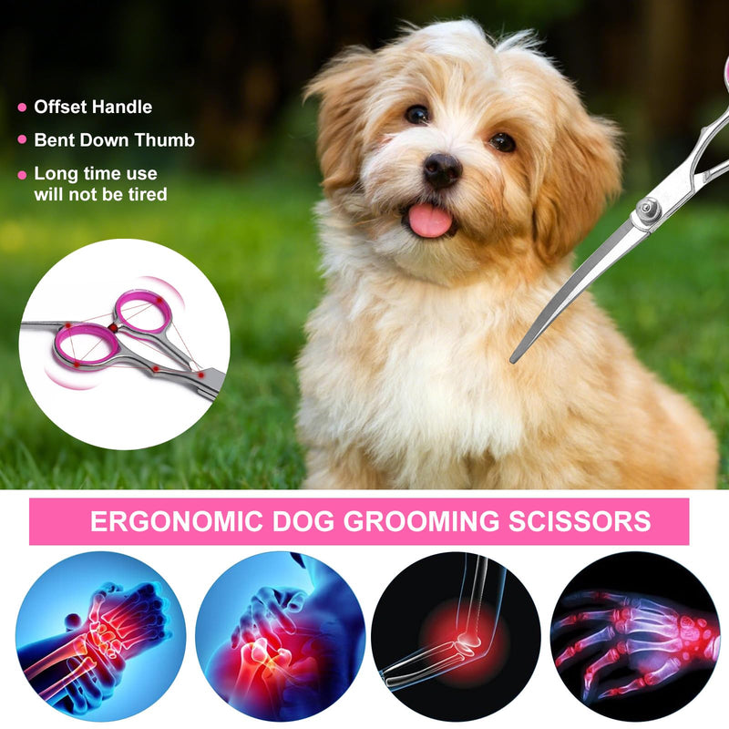 Pet Grooming Scissors Set 4 Pieces,Stainless Steel Dog Grooming Scissors Curved Used for Dog Cat and More Pets - with 6.8in Cutting ScissorsThinning Shear, Curved Scissors, Grooming Comb - PawsPlanet Australia