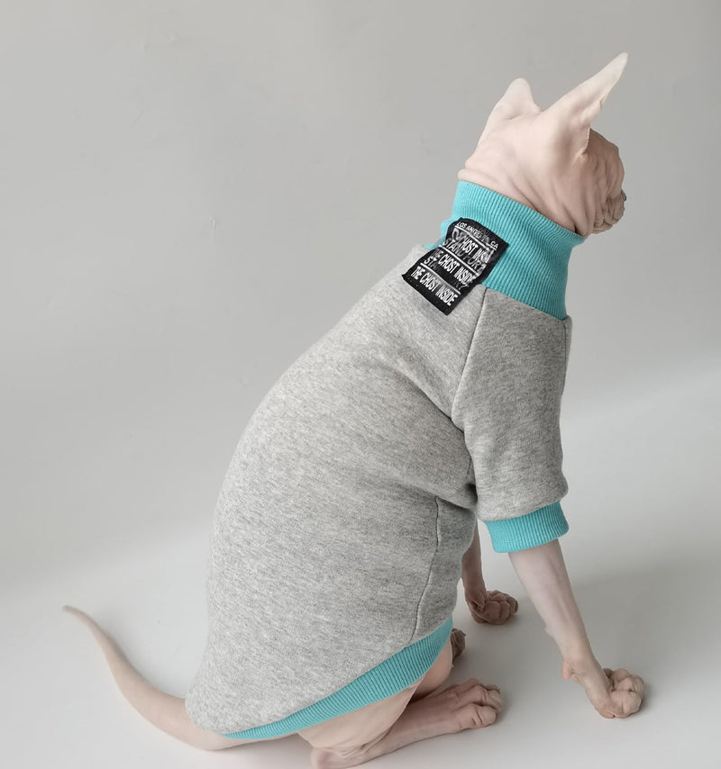 Sphynx Hairless Cat Clothes Coats for Cats Only Pet Cats 4 Legged Pajamas Apparel for Cats Onesies Pet Jumpsuit for Devon Rex, Cornish Rex and Peterbald Cats (Small, Grey&Blue) Small - PawsPlanet Australia