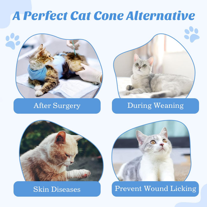 Cat Surgery Recovery Suit for Female Cat, Breathable Surgical Recovery Shirt for Abdominal Wounds Skin Diseases After Surgery, Soft Fabric Kitten Onesie, E-Collar Alternative for Cats, S Blue Small