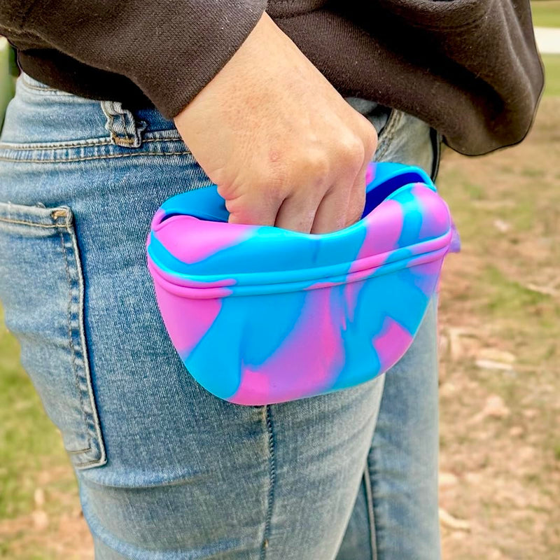 K9 Snack Sack Clip On Silicone Dog Training Treat Pouch with Magnetic Closure, Dog Training Treat Bag for Obedience, Hiking, and Outdoor Adventure (Blue Swirl) Blue Swirl - PawsPlanet Australia