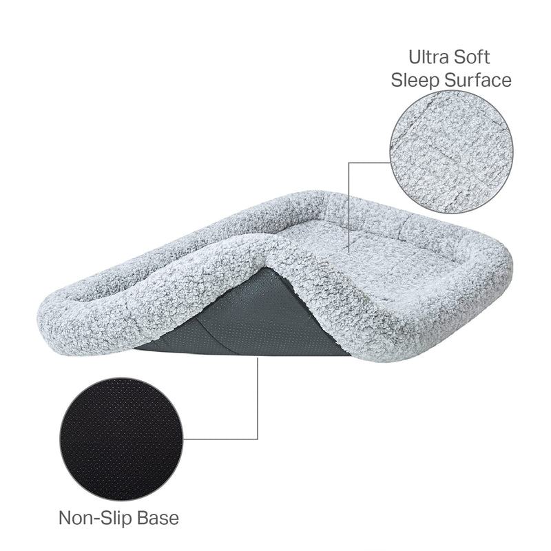 Friends Forever Bolster Dog Crate Mat 36 Inch, Washable Dog Crate Bed, Sherpa Fleece, Nova Grey Crate Mat w/ Bolster 35.5"L x 23"W x 3"H - PawsPlanet Australia