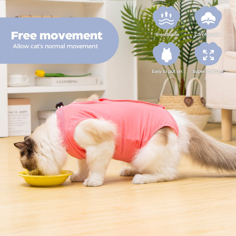 Avont Cat Recovery Suit Post-Surgery Onesie Bundle with Adjustable Cat Cone Collar - M