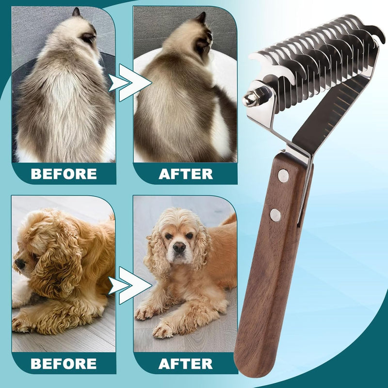 20 Blade Pet Grooming Dematting Tool, Dogs and Cats Hair Stripper/Brush with Wooden Handle, Metal Spring Design for Pets Fur Removal Comb - PawsPlanet Australia