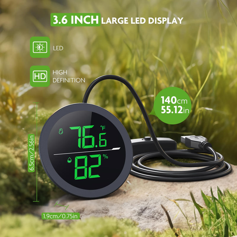 Reptile Tank Thermometer, PAIZOO LED Digital Reptile Thermometer and Humidity Gauge Hygrometer for Reptile Tank Snake Tank Accessories Pet Rearing Box with 55.2” Cable USB Power Supply- Black - PawsPlanet Australia
