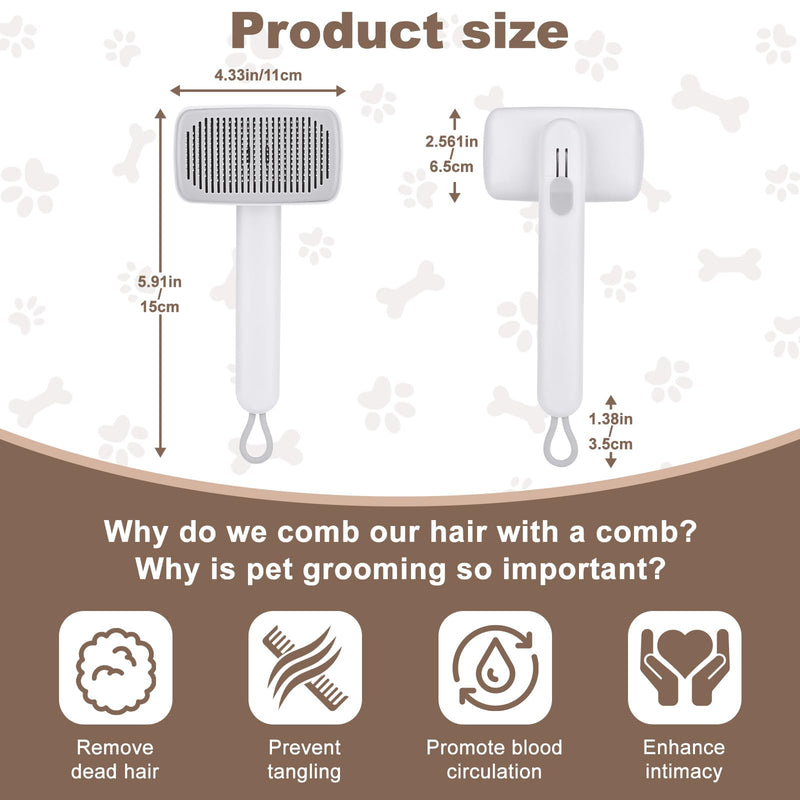 Self Cleaning Deshedding Cat Brush for Dogs & Cats,Adjustable Cat Brushes for Indoor Cats, Easy to Clean Grooming Tool for Long & Short Haired Pets White
