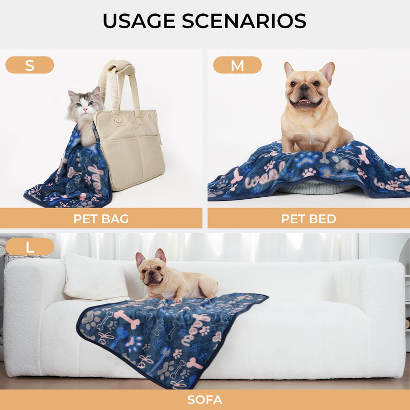 Luciphia 1 Pack 3 Blankets Fluffy Premium Fleece Pet Blanket Flannel Paw Bone Printed Throw for Dog Cat(Large 41"x31", Khaki/Blue/Navy) 41x31 inch (Pack of 3) Khaki/Blue/Navy Bone - PawsPlanet Australia