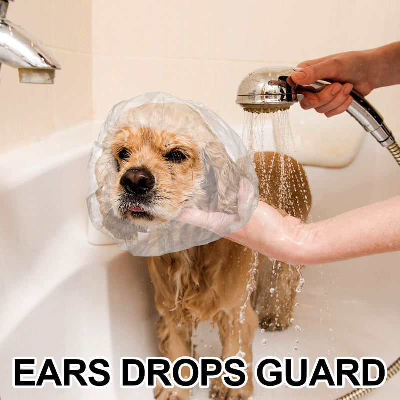 Weewooday 32 Pieces Disposable Pet Shower Caps Plastic Dog Ear Covers for Bathing Dogs Ear Drops Cap Guard Transparent Overhanging Ears Protection for Puppy Kitten Small Pets Bath Shower Rain Water - PawsPlanet Australia
