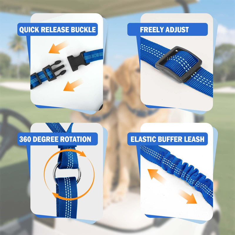 Dog Seat Belt Tether for Golf Cart, Adjustable Golf Dog Collar Leash for Car, Pet Dog Seat Belt Harness for Golf Cart Pet Safety Protection to Prevent Accidental Injury (Blue) Blue - PawsPlanet Australia