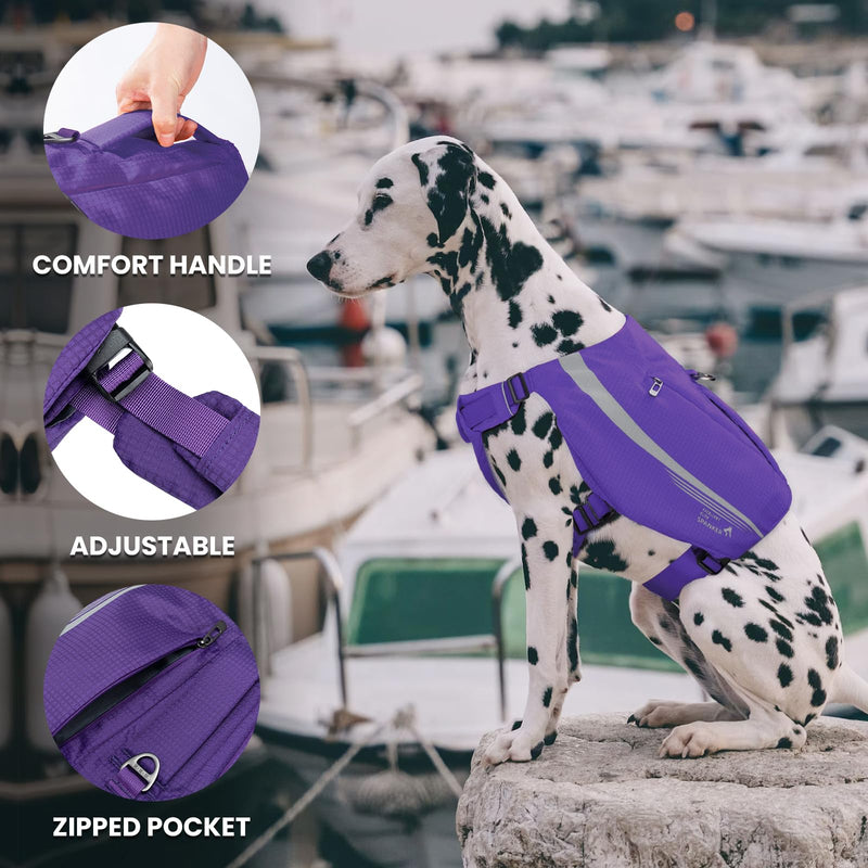 EXCELLENT ELITE SPANKER Y-Shaped Reflective Dog Backpack with Handle Pockets No Pull D-Rings Lightweight Hiking Gear for Dogs Hunting Camping Travel (Purple) Purple - PawsPlanet Australia