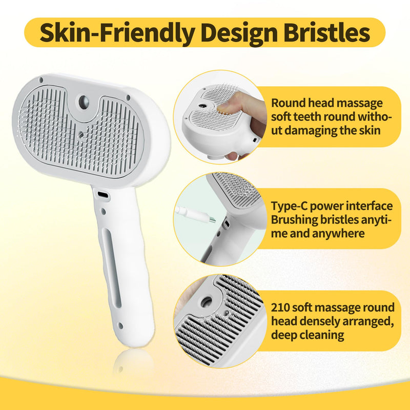 Cat Steam Brush, Pet Steam Brush for Dog & Cat, 3 in 1 Anti-Static Self Cleaning Spray Comb for Cats Dogs Small Animals Long Short Haired White - PawsPlanet Australia