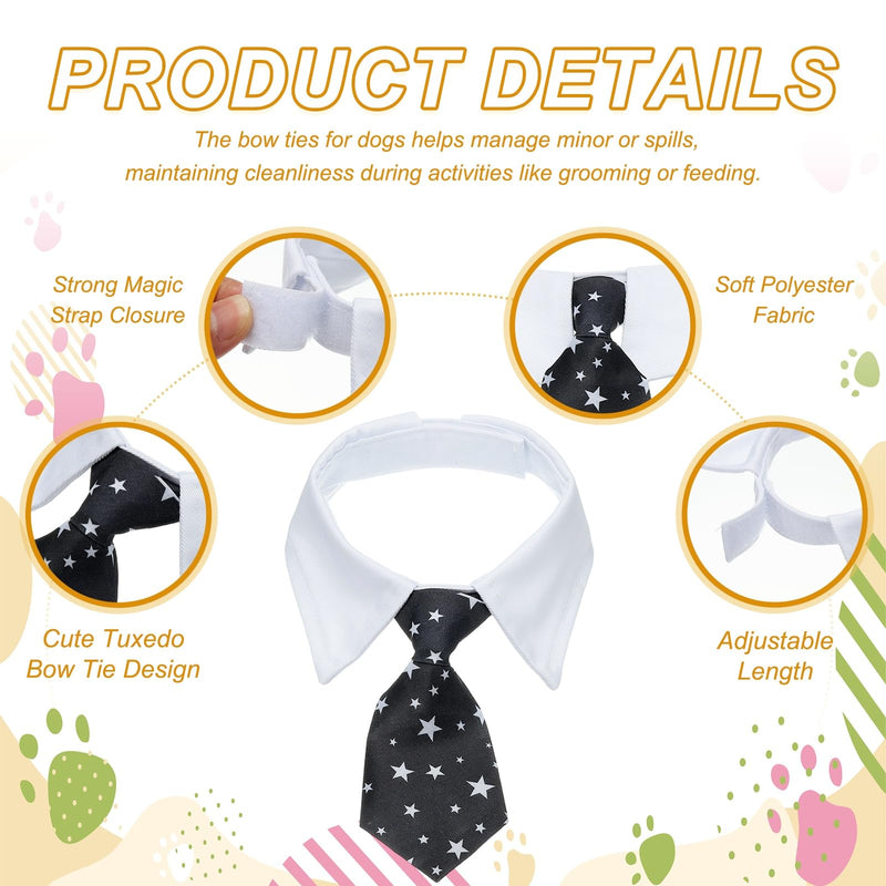 QUARKZMAN Cat Dog Tie with Collar Cute Tuxedo Bow Tie with Handmade Adjustable White Collar Formal Pet Cat Tie (Black S) Suitable