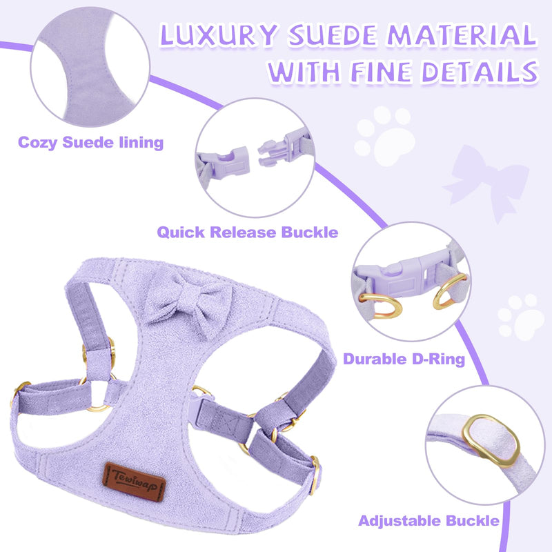No Pull Small Dog Harness and Leash Set, Adjustable Puppy Harness for Extra Small XS XXS Girl Dogs, Soft Suede No Choke and Escape Proof Pet Harness Vest Leash for Puppy Cat (Purple XS) Purple - PawsPlanet Australia