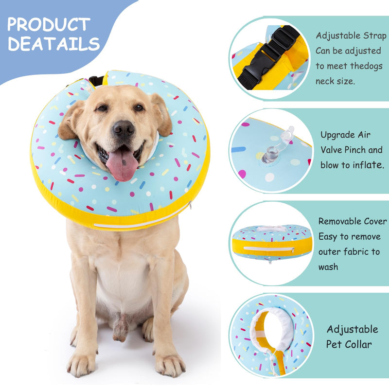 Dog Cone Collar Inflatable Donut for Large Medium Small Dogs, Soft Waterproof Dog Cone Alternative After Surgery Prevents Licking Wounds Easy Clean (Blue, L (Neck 13.5"-18")) Blue L (Neck 13.5"-18")