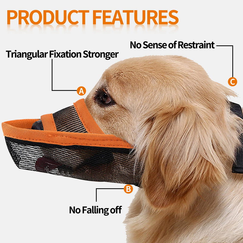 TANDD Dog Muzzle for Small Medium Large Dogs, Air Mesh Breathable and Drinkable Pet Muzzle for Anti-Biting Anti-Barking Licking S Orange