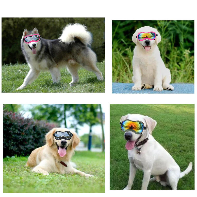 Soft Dog Goggles Large Breed Anti-UV Sunglasses, Large Dog Sunglasses Dustproof Windproof Snowproof Eye Protection (Pink Frame & Silver Lens) Pink Frame & silver Lens/Samll - PawsPlanet Australia