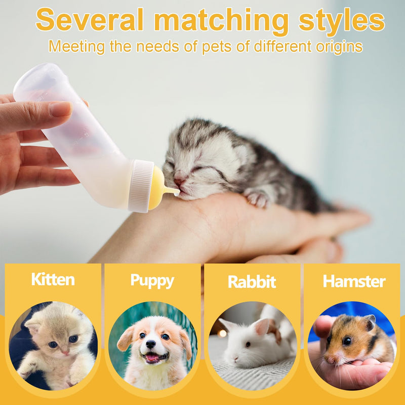 Kitten Nursing Nipple with Syringe, Wide Mouth Angled Puppy Feeding Bottles, with Ventilation Valve Resistant Tearing for Puppies, Kittens, Rabbit, Small Wildlife (S Nipple,Yellow) Model 1 Yellow - PawsPlanet Australia