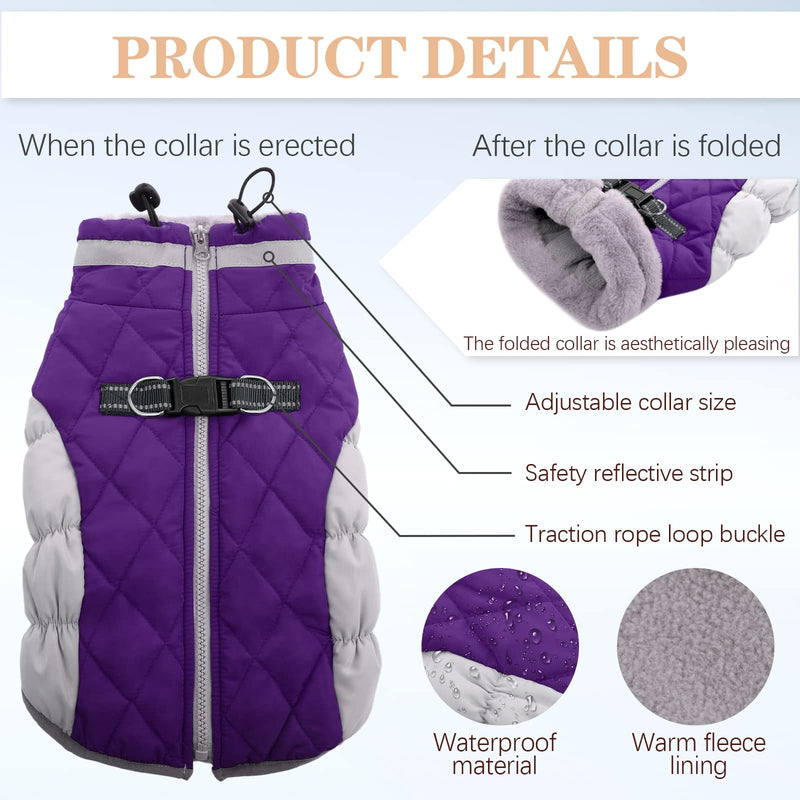 Dog Coat, Dog Jackets for Large Dogs, Dog Winter Coat with Harness Built in, Dog Cold Weather Coats Waterproof, Reflective Dog Snowsuit, Dog Winter Jacket Windproof Dog Puffer Jacket Purple 2XL XX-Large - PawsPlanet Australia