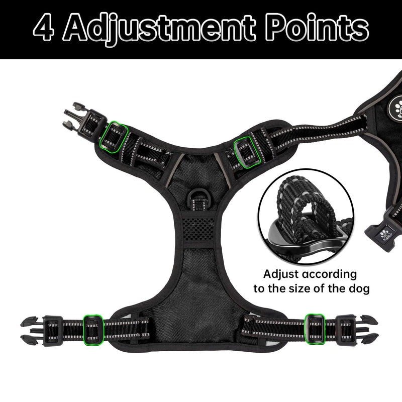 NESTROAD No Pull Dog Harness,Adjustable Oxford Dog Vest Harness with Leash,Reflective No-Choke Pet Harness with Easy Control Soft Handle for Large Dogs(Large,Black) 【L】neck 15-19" chest 19-29" Black